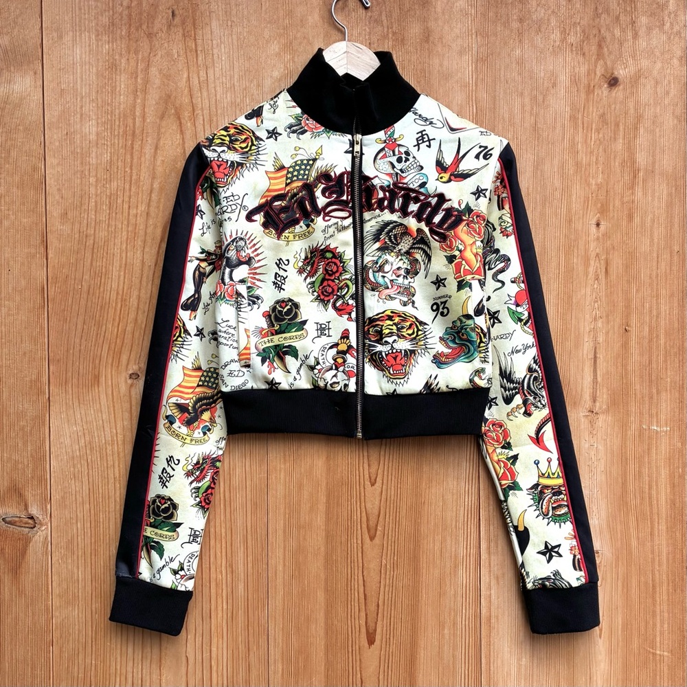 Ed Hardy Printed Embroidered Bomber Jacket Sz Small